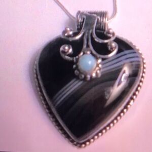 Botswana Agate Larimar 925 Sterling Silver Necklace